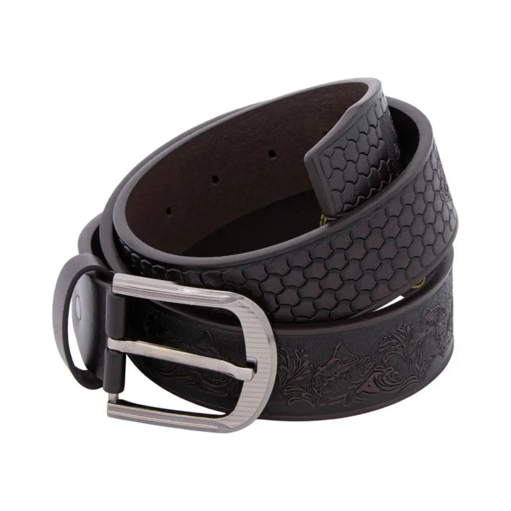 Woodland Creek Men's Embossed Brown Leather Fisherman's Belt, 44